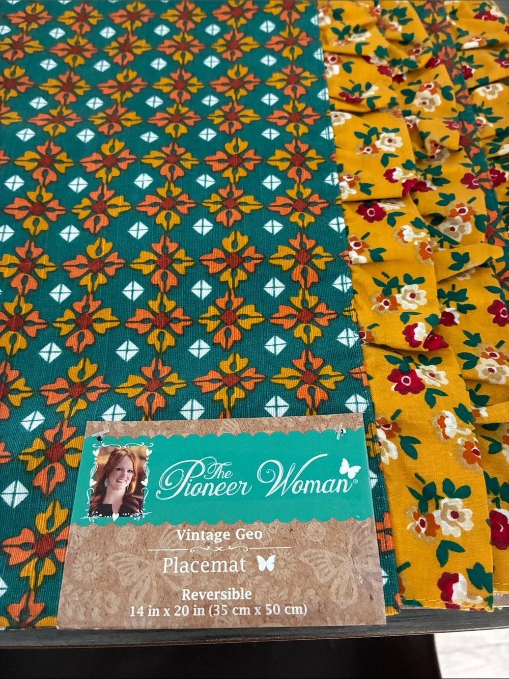 Pioneer Woman Reversible Placemat Vintage Geo Pattern Set of 4 Cottagecore